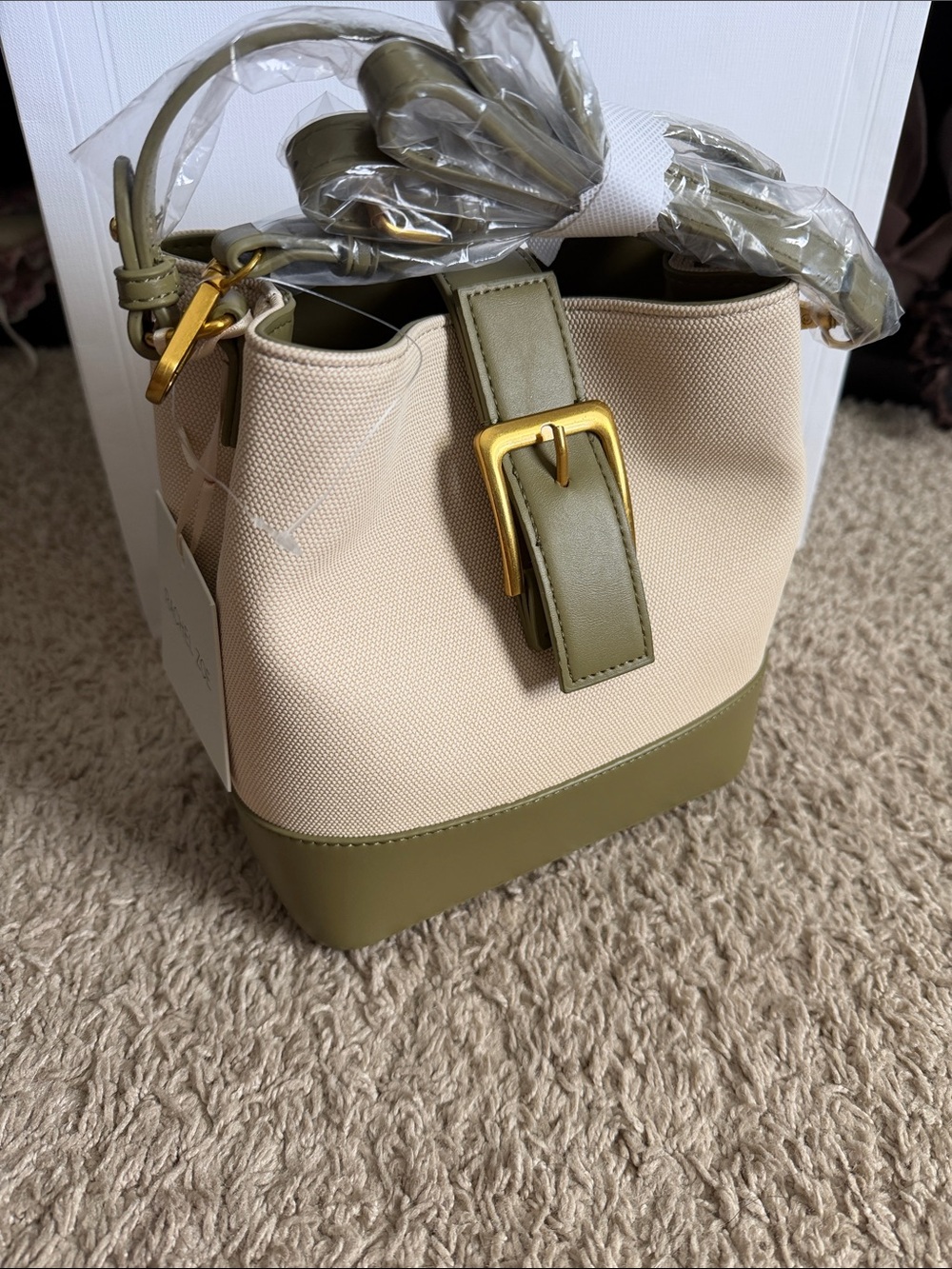 Rachel Zoe Canvas Buckle Bucket Bag In Moss